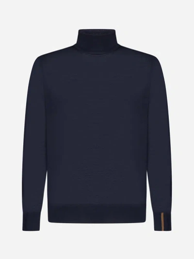 Caruso Wool, Silk And Cashmere Turtleneck In Blue