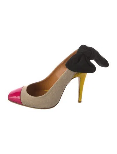 Pre-owned Carven Canvas Colorblock Pattern Slingback Pumps In Neutrals/pink/yellow