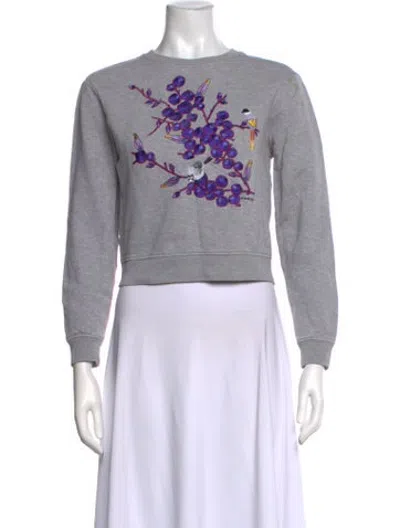 Pre-owned Carven Floral Print Crew Neck Sweatshirt In Grey