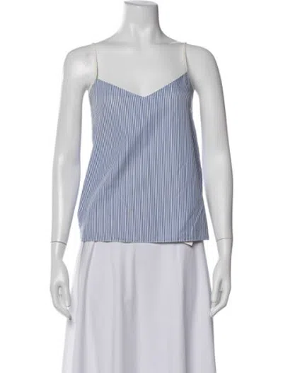 Pre-owned Carven Striped V-neck Top In Blue