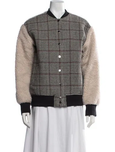 Pre-owned Carven Wool Plaid Print Bomber Jacket In Grey