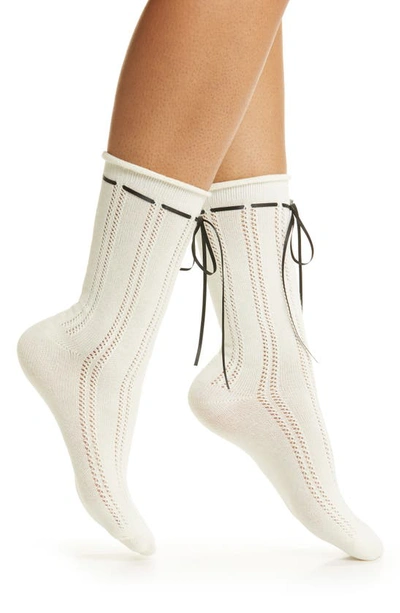 Casa Clara Prep Cotton Blend Pointelle Crew Socks In White