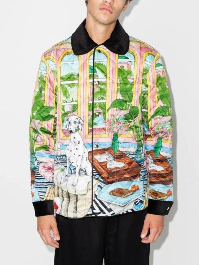 Pre-owned Casablanca Aw21  Dream House Printed Quilted Jacket S In Multicolor