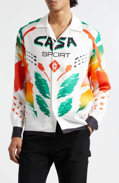 Casablanca Casa Sport Long Sleeve Silk Camp Shirt In Weiss