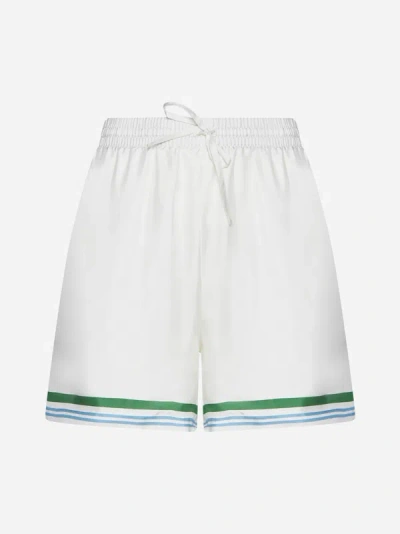 Casablanca Le Jeu Colore Silk Shorts In White,multicolor