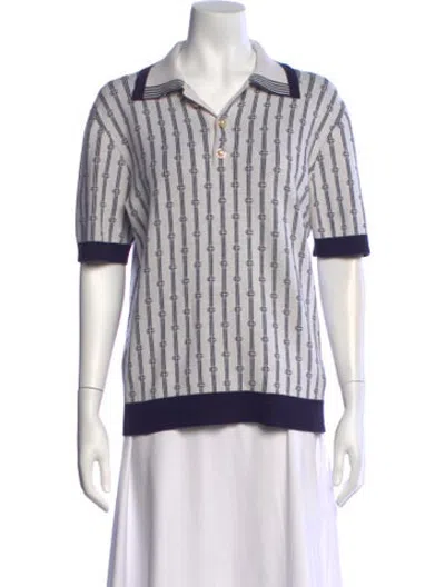 Pre-owned Casablanca Striped Short Sleeve Polo In White