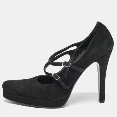 Casadei Black Suede Mary Jane Platform Pumps Size 36