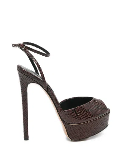 Casadei Flora Snakeskin-effect Platform Sandals In Brown