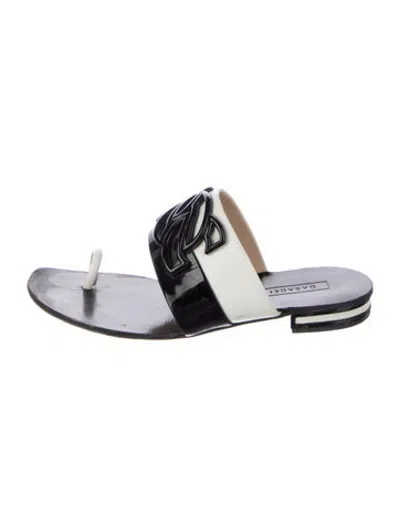 Pre-owned Casadei Leather Printed Slides In Black
