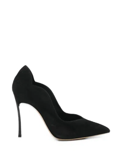 Casadei Scalloped-edge Pointed-toe Pumps In Black