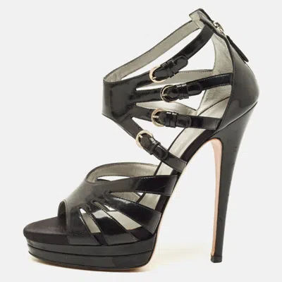 Casadei Size 38 Black Patent Leather Platform Strappy Sandals