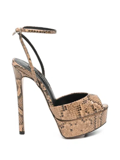 Casadei Snakeskin-effect Platform Sandals In Gold