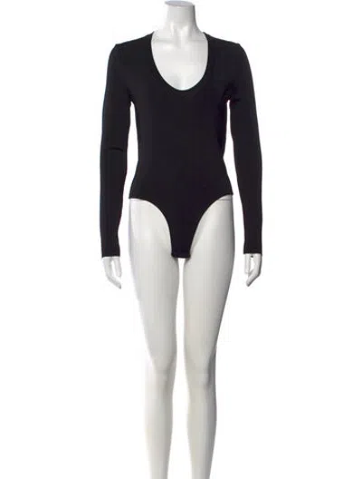 Pre-owned Casasola Scoop Neck Long Sleeve Bodysuit In Black