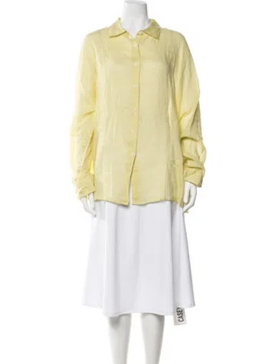 Pre-owned Casey Casey Long Sleeve Button-up Top W/ Tags In Yellow