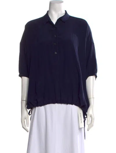 Pre-owned Casey Casey Silk Short Sleeve Button-up Top In Blue