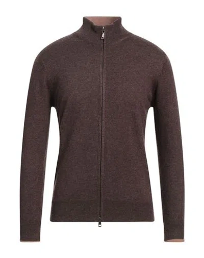 Cashmere Company Man Cardigan Dark Brown Size 46 Wool, Cashmere In Brown