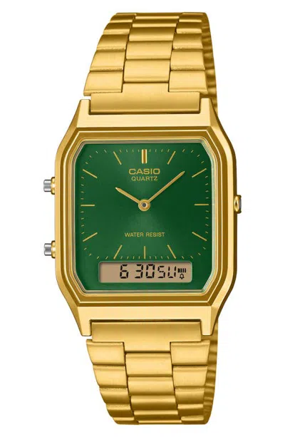 Casio Ana-digi Bracelet Watch, 36mm In Gold