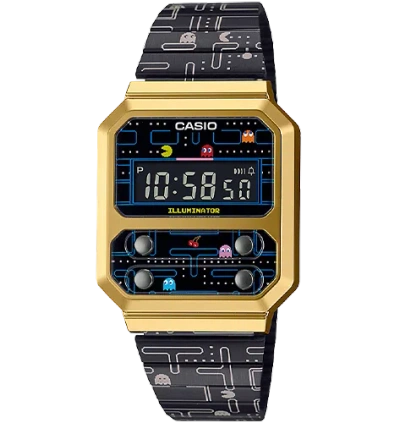 Pre-owned Casio Brand Unused  Vintage A100wepc Pac-man Classic Vintage Lcd Led Watch