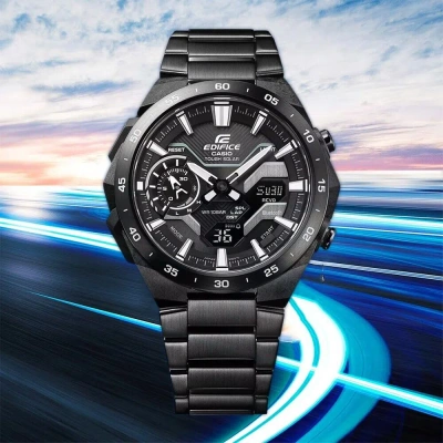 Pre-owned Casio Edifice Ecb-2200dc-1a Windflow Series Solar Power Black Ion Plated Watch