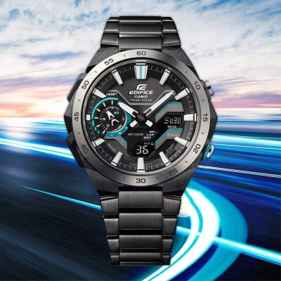 Pre-owned Casio Edifice Ecb-2200dd-1a Windflow Series Solar Power Black Ion Plated Watch