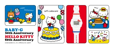 Pre-owned Casio Hello Kitty 50th Anniversary  Baby-g 30th Anniversary Watch Bgd-565 Psl