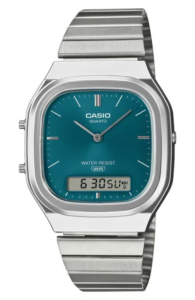 Casio Vintage Ana-digi Stainless Steel Bracelet Watch In Multi