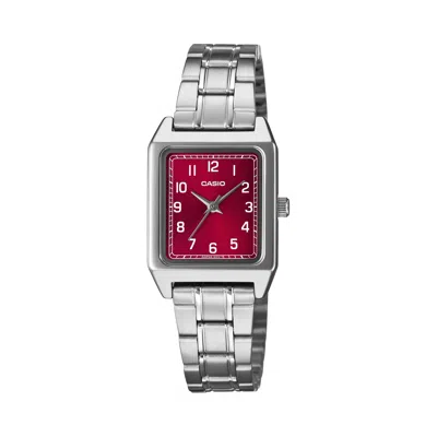 Casio Women's Red Dial Stainless Steel Classic Analog Watch - Ltp-b150da-4bdf In Metallic