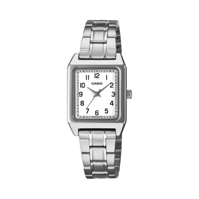 Casio Women's White Dial Stainless Steel Rectangular Watch - Ltp-b150da-7bdf In Metallic