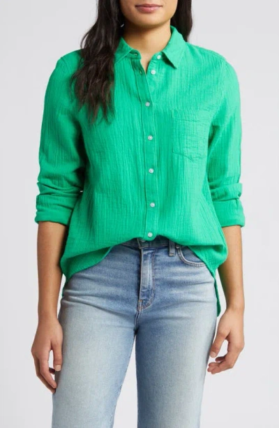 Caslon Casual Gauze Button-up Shirt In Green Celtic