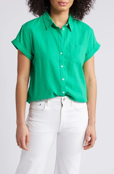 Caslon Linen Blend Camp Shirt In Green Bright