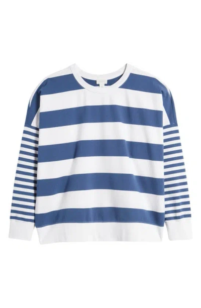 Caslon Mixed Stripe Stretch Cotton Fleece Sweatshirt In Blue Ensign- White Stripe