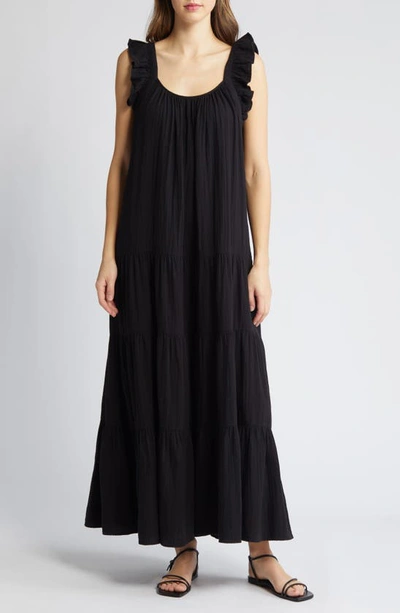 Caslon Ruffle Tiered Cotton Maxi Dress In Black