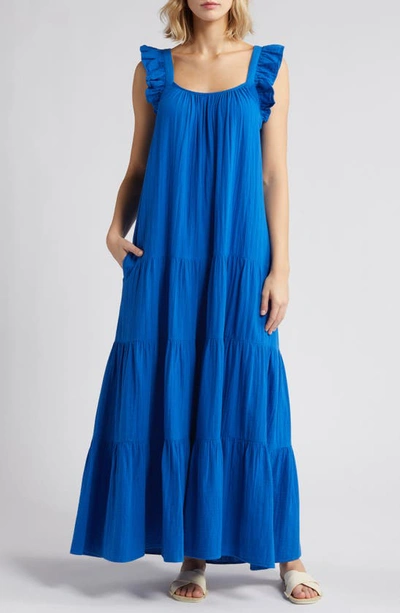 Caslon Ruffle Tiered Cotton Maxi Dress In Blue Marmara