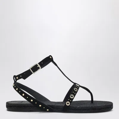 Castaã±er Low-heeled Black Pati With Studs