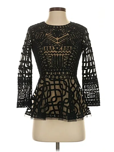 Pre-owned Catherine Malandrino 3/4 Sleeve Top Black Keyhole Neckline Tops