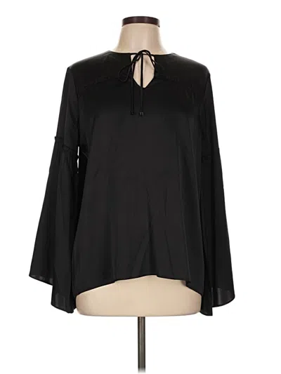 Pre-owned Catherine Malandrino Long Sleeve Silk Top Black Keyhole Neckline Tops