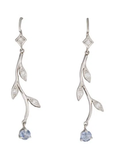 Pre-owned Cathy Waterman Platinum Sapphire & Diamond Vine Drop Earrings In Multicolor