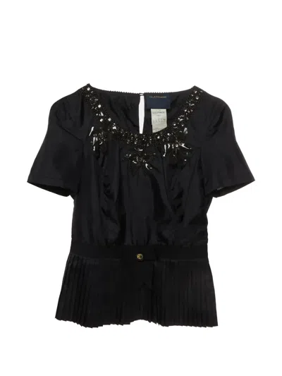 Pre-owned Cavalli Class Bead-embellished Pleated Top In Black