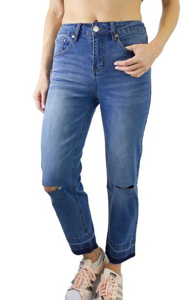 Cavalli Class High Waist Straight Leg Wide Hem Jeans In Med Blue