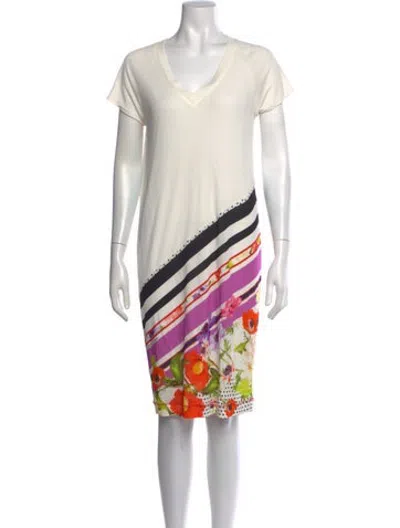 Pre-owned Cavalli Class Printed Knee-length Dress In White