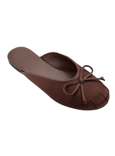 Ccocci Women's Bow Accent Satin Ballet Flat Mules In Brown
