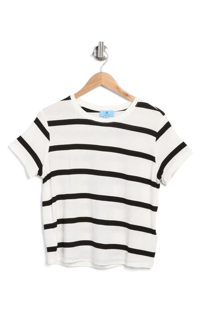 Cece Boxy Crop T-shirt In Black/ Ivory Stripe