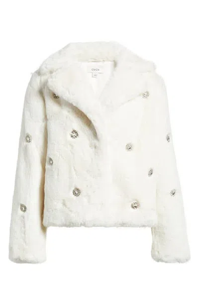 Cece Embellished Faux Fur Coat In White