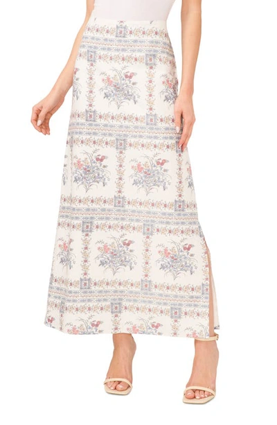 Cece Floral A-line Linen Blend Maxi Skirt In Egret