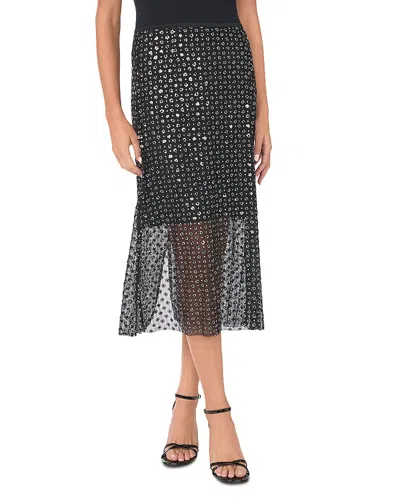 Cece Floral Sequin Mesh Midi Skirt In Multi