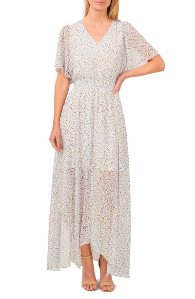 Cece Floral Smocked Waist Maxi Dress In New Ivory
