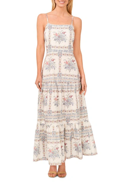 Cece Floral Tiered Linen Blend Sundress In Egret