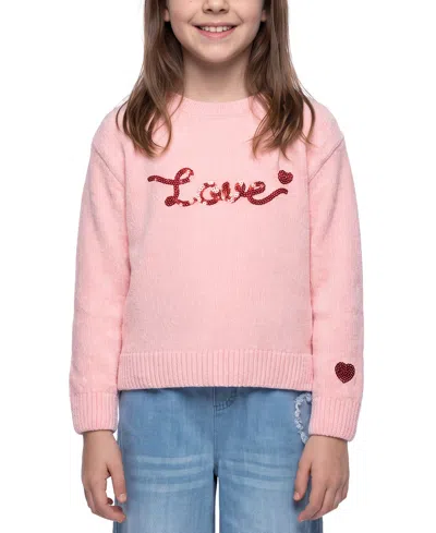Cece Kids' Girls' 7-16 Love Sequin Graphic Sweater In Pink