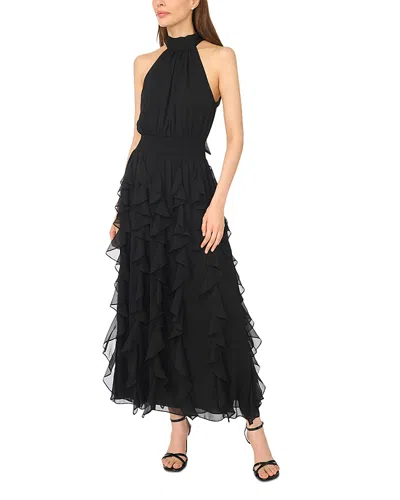 Cece Halter Cascading Ruffle Maxi Dress In Black