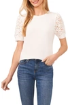 Cece Lace Puff Sleeve Knit Top In New Ivory
